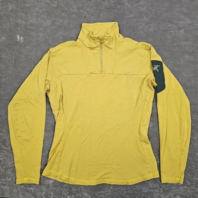 Pullover Arc'teryx Mujer Grande Amarillo 1/4 Cremallera Manga Larga Capa Base Logo Foto 1 de 4