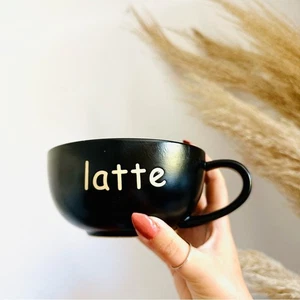 VINTAGE WELTMARKT schwarz weiß Latte Rae Dunn Stil Schüssel Keramik Kaffeebecher - Bild 1 von 13