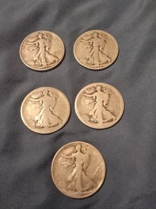 [Lot of 5] Walking Liberty Half Dollar - 2 (1936) 1 (1937) & 2 Unidentifiable  - Picture 1 of 6