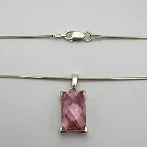 Colgante italiano de plata de ley 925 rosa rectangular gema en cadena serpiente 22" 8,3 g - Imagen 1 de 7
