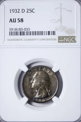 1932-D Washington Quarter NGC AU58 Deep, Rich Toning! See Video AWLNM - Image 1 of 4