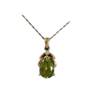Peridot W/ Diamond Accent Necklace, 10K Yellow Gold, Pear Shape, 3.11ctw, New - Picture 1 of 18