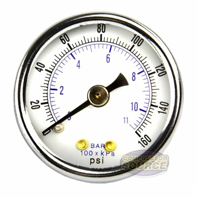 1/8" NPT 0-160 PSI Air Pressure Gauge Center Back Mount with 1.5" Face Diameter - Image 1 of 4