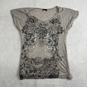 Y2K Agenda Kurzarm geblümt grau Bluse Oberteil Shirt Damen XL - Bild 1 von 8
