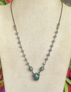 COLLAR PLATA ESTERLINA 925 CALCEDONIA VERDE/PIEDRA LUNAR #10 - Imagen 1 de 8