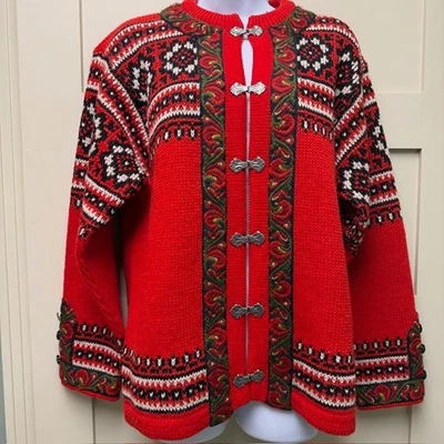 NORDSTRIKK Nórdico Rojo Lana Copos de Nieve Esquí Cárdigan Suéter Cierre de Metal Navidad Foto 1 de 4