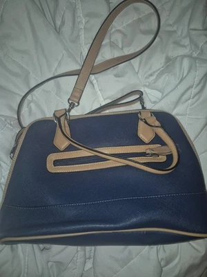 NWT GIANI BERNINI Saffiano Dome Satchel Handbag Crossbody Bag Navy - Image 1 of 4