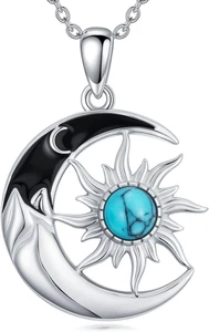 925 Sterling Silber Sonne Mond Türkis Anhänger Halskette Schmuck Geschenke für Frauen - Bild 1 von 7