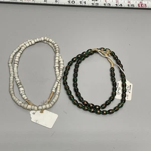 Trade beads vintage antique Green&Gold White glass beads - Picture 1 of 9