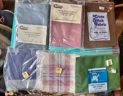 Lot of 6 VTG UNOPENED cross stitch fabric AIDA 14 Raymar, Regency, Charles Craft - Image 1 of 4