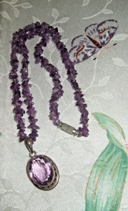 Vintage 925 Sterling Amethyst Anhänger Brocken Halskette 16 1/2" L - Bild 1 von 3