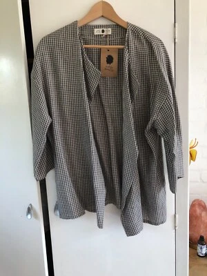 Noisy Forest (similar to not perfect linen) handmade linen jacket check grey - Image 1 of 4