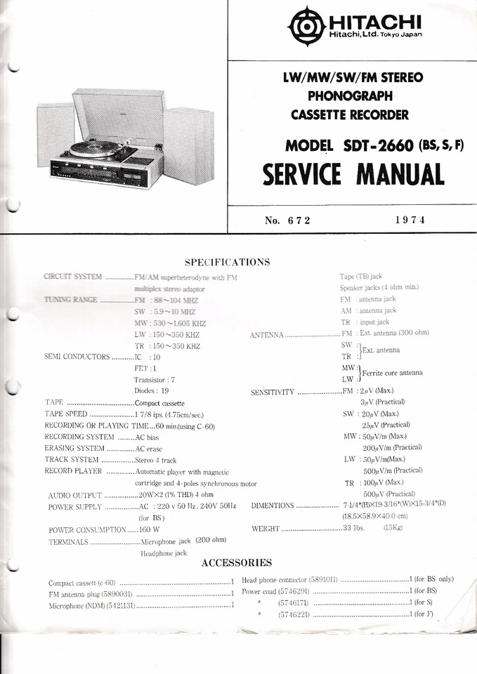Servizio Manuale di Istruzioni per hitachi SDT-2660 - Immagine 1 di 1