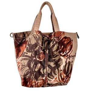 Life is Good Canvas Tote Purse Large Taupe Brown w/Abstract Brown Flowers Front - Picture 1 of 22