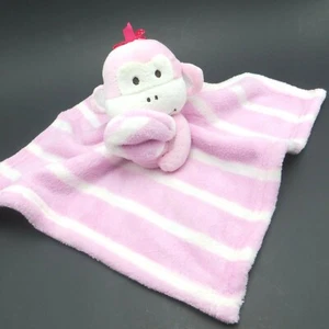 SL Home Pink Monkey Plush Lovey White Striped Security Blanket Blankie - Picture 1 of 6