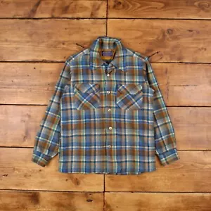 Camisa a Cuadros Pendleton De Colección Botón M Hecha en EE. UU. Años 60 Cuello Lazo Para Hombres Azul - Imagen 1 de 7