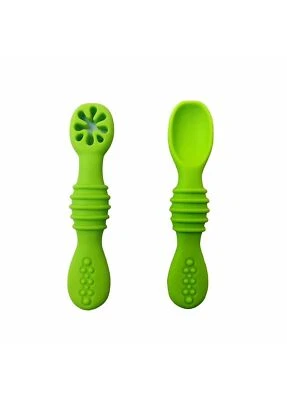Green Silicone First Stage Training Spoons With Soft Tip (Pack of 2) -BPA-Free - Image 1 of 2