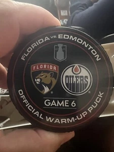 2025 Stanley Cup Final Florida Panthers Edmonton Oilers Game 6 Used Warm Up Puck - Picture 1 of 2