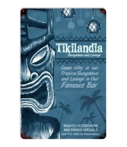 Vintage Stil Blechschild Zellstoff Kunst Tiki Abenteuer Tiki Bar Tikilandia Lounge - Bild 1 von 1