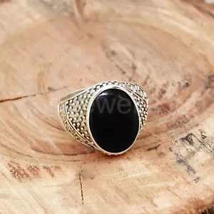 Anillo de plata de ley 925, piedras preciosas de ónix negro, anillo hecho a mano, anillo para hombre, talla 8 - Imagen 1 de 5