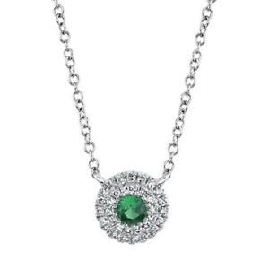 14K White Gold Green Tsavorite Garnet Diamond Necklace Pendant Round Circle