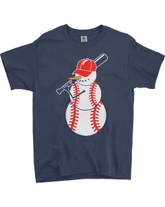 Baseball Snowman Youth T-Shirt Fun Sports Team Winter Gift - Picture 1 of 7