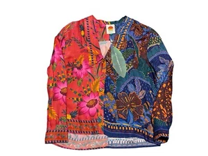 Camicia donna vibrante nuova con etichetta Farm Rio taglia M stampe miste Tropical Bold - Foto 1 di 12
