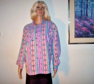 Vintage Westernshirt Damen Kamee Rose Größe L/XL hohe Umhänge Schulterpolster - Bild 1 von 6