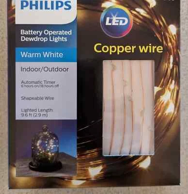 Philips LED Battery Operated Dewdrop Lights with Timer 9.6 ft Warm White - Image 1 of 4