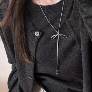 Long Bowknot Necklace Simple Fashion Sweater Chain for Women - Picture 1 of 13