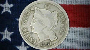 1881 "3" Cent Nickel **75% Copper & 25% Nickel** ""Old West Era"" BR-0520 - Picture 1 of 2
