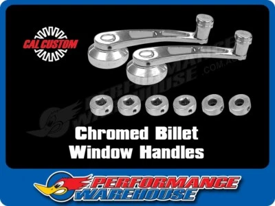 Cal Custom 4-1/4" Window Winders Chromed Billet Aluminium suits Ford & GM - Image 1 of 2