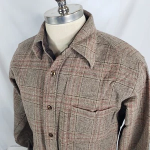 Vtg 60s/70s Pendleton Virgin Wool Plaid Shirt Sz Large Brown Made in USA Lodge - Picture 1 of 6