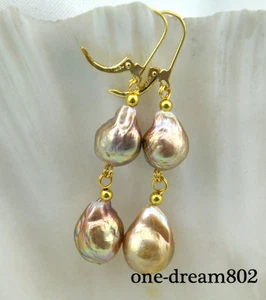 S1755 RARO 15mm Barroco Lavanda Renacido Keshi Perla Colgante Pendiente 14k-20 Gancho - Imagen 1 de 2