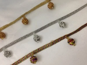 Fancy Gold balls tassel Beaded Indian Lace Bridal Trim 3cm wide Ethnic 1 Yard AD - Picture 1 of 11