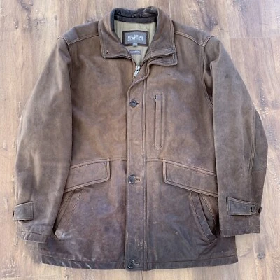 Abrigo Chaqueta Larga de Cuero Marrón Wilson De Colección Para Hombre Talla Grande Cremallera Botón De Colección Foto 1 de 4
