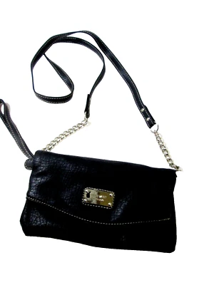 NINE WEST Foldover Crossbody bag purse Pebbled Faux Leather Silver Accents - Image 1 of 4