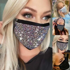 Wiederverwendbare modische ausgefallene Gesichtsmaske zum Ausgehen mit Pailletten Glitzer Strass - Bild 1 von 12