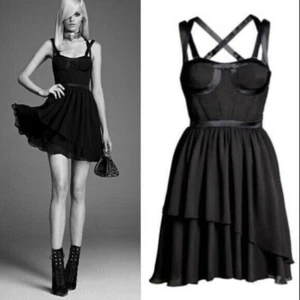 VERSACE H&M BLACK SILK BABY DOLL CORSET PARTY DRESS UK 6 EU 32 US 2 XS BNWT RARE - Picture 1 of 11