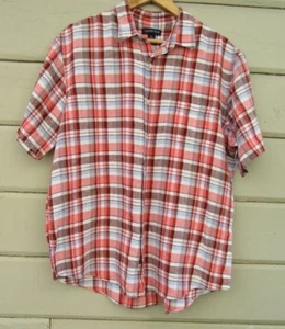 Camisa de bolsillo informal a cuadros Land's End 100 % lino SS campamento para hombre L 16 - 16 1/2 - Imagen 1 de 7