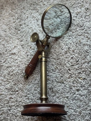 Vintage Nautical Heavy Brass Magnifying Glass Antique Whit Stand - Image 1 of 4