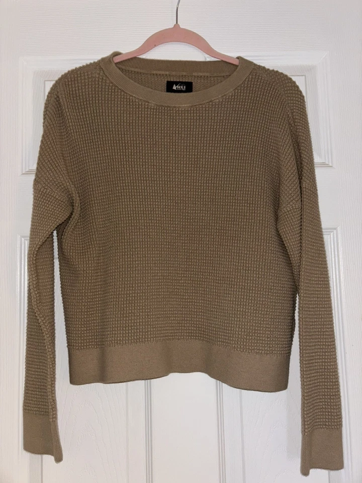 REI女式中号Co-Op棕褐色长袖亨利领套衫华夫格针织 — 第 1/3 张图片