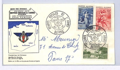ALGERIA 1957 FDC *OEUVRES SOCIALE L'ARMEE* Illustrated Cover France Cols WX304 - Image 1 of 4