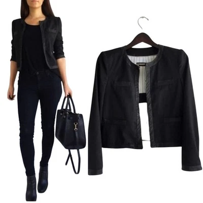 Alice + Olivia Jacket Black LAMB LEATHER TRIM  Sz SP Puff Quilted Classic Blazer - Изображение 1 из 4