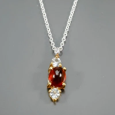 Collar de Hessonita Natural Hecho a Mano Plata de Ley 925 18"/N27324 Foto 1 de 4