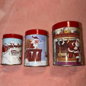 Vintage Weihnachten Kanister Dosen verschachtelt Santa Urlaub 3er Set - Bild 1 von 10