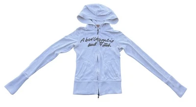 Moletom com capuz feminino Abercrombie & Fitch manga longa com zíper tamanho XS branco marrom Y2K - Imagem 1 de 4