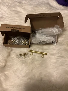 Paquete de 6 perillas de gabinete doradas perillas de cajón de latón cepillado herrajes de tocador dorados - Imagen 1 de 6