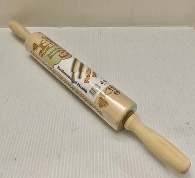 Christmas Rolling Pin Deer Trees Raw Wood 17" Christmas Cooking NEW - Image 1 of 4