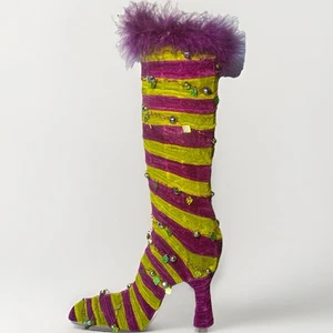 18 Zoll Hexen Stiefel Halloween Dekoration Fell Perlen grün lila Stoff - Bild 1 von 4